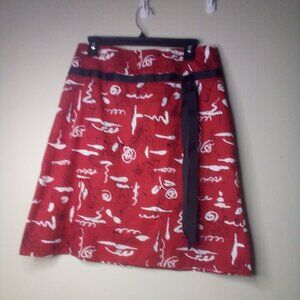 Dressbarn Skirt Women 10 Ribbon Detail People Pattern Golf Bicycle Guitar Red